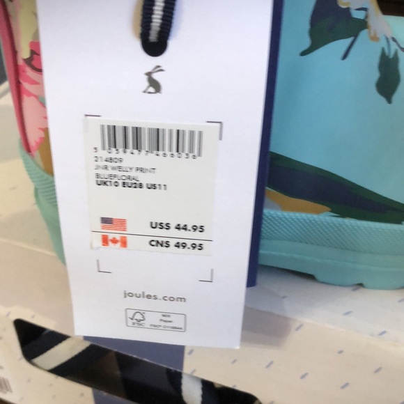 Joules kids Floral Rain Boots - Teal and Pink size US 11 NWT - Picture 4 of 4